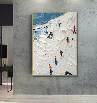 パレットナイフによる雪山のスカイスポーツのスキーヤーウォールアートミニマリズム Oil Paintings